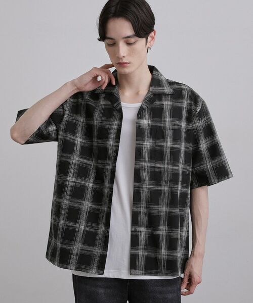 tk.TAKEO KIKUCHI / ティーケー タケオキクチ シャツ・ブラウス | カスレチェック半袖シャツ（ブラック(219)）