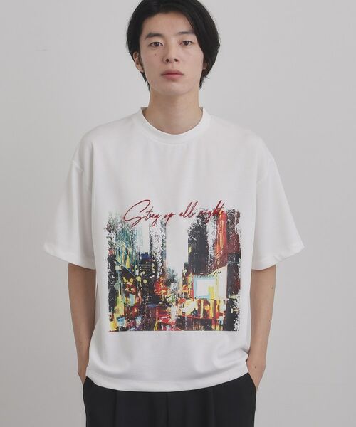 tk.TAKEO KIKUCHI / ティーケー タケオキクチ Tシャツ | ブラシ刺繍半袖Ｔシャツ（ホワイト(001)）
