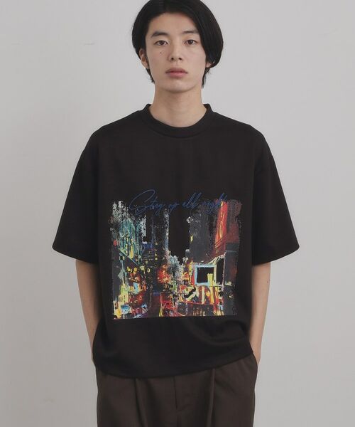 tk.TAKEO KIKUCHI / ティーケー タケオキクチ Tシャツ | ブラシ刺繍半袖Ｔシャツ（ブラック(019)）