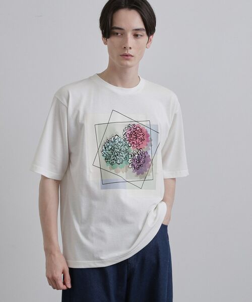 tk.TAKEO KIKUCHI / ティーケー タケオキクチ Tシャツ | フラワープリントTシャツ（ホワイト(001)）