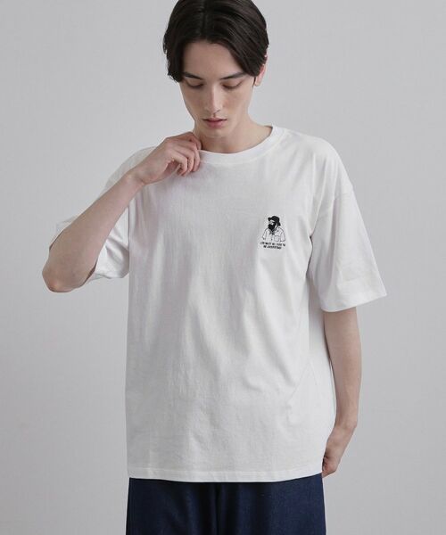 tk.TAKEO KIKUCHI / ティーケー タケオキクチ Tシャツ | ひげオジワンポイントTシャツ（ホワイト(001)）
