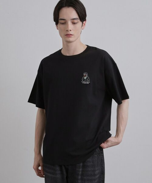 tk.TAKEO KIKUCHI / ティーケー タケオキクチ Tシャツ | ひげオジワンポイントTシャツ（ブラック(019)）