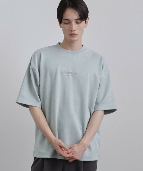 tk.TAKEO KIKUCHI / ティーケー タケオキクチ Tシャツ | ポンチスエードタッチTシャツ(ライトグレー(011))
