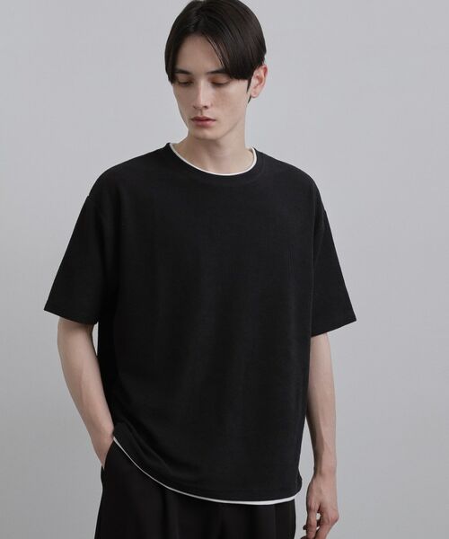 tk.TAKEO KIKUCHI / ティーケー タケオキクチ Tシャツ | リブフェイクレイヤードTシャツ（ブラック(019)）