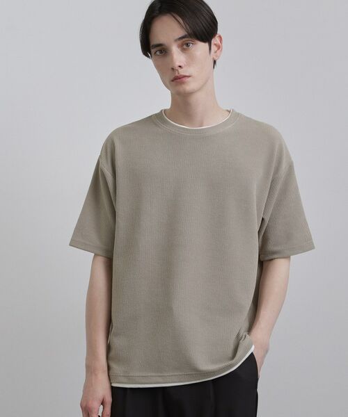 tk.TAKEO KIKUCHI / ティーケー タケオキクチ Tシャツ | リブフェイクレイヤードTシャツ（グレージュ(050)）
