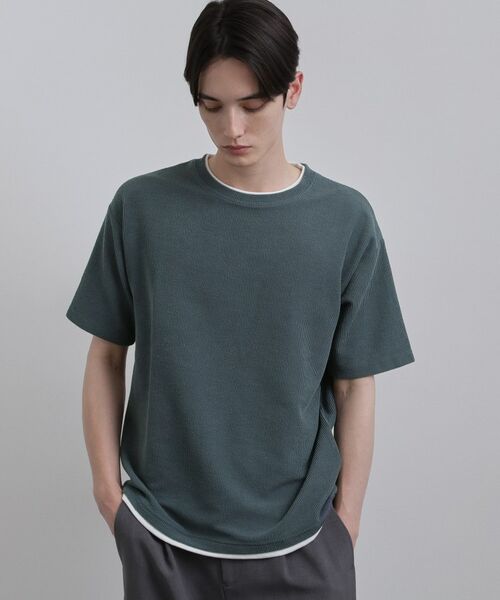 tk.TAKEO KIKUCHI / ティーケー タケオキクチ Tシャツ | リブフェイクレイヤードTシャツ（ブルー(091)）