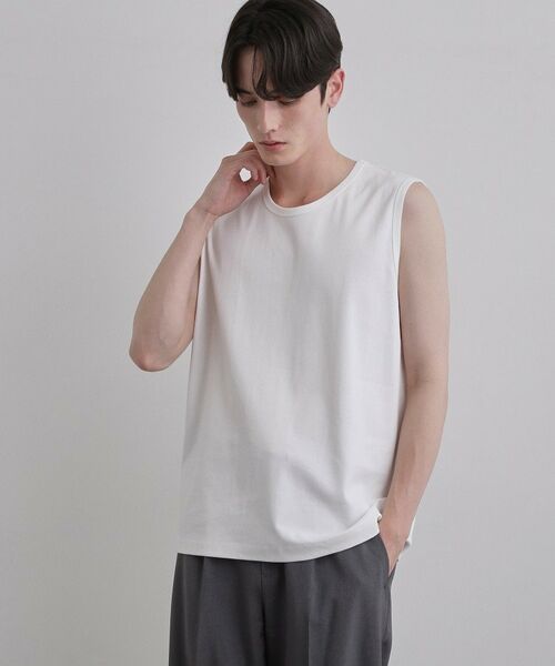 tk.TAKEO KIKUCHI / ティーケー タケオキクチ カットソー | 【汗シミ防止／UVカット】sweat stain proof seriesノースリーブ（ホワイト(001)）