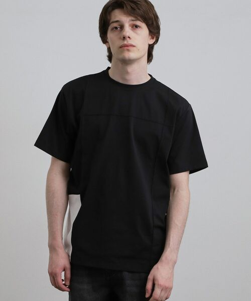 tk.TAKEO KIKUCHI / ティーケー タケオキクチ Tシャツ | ダッシュライン切替Tシャツ（ブラック(019)）