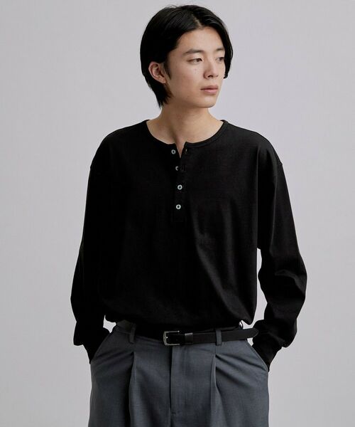 tk.TAKEO KIKUCHI / ティーケー タケオキクチ カットソー | ヘンリーネック長袖Tシャツ（ブラック(019)）