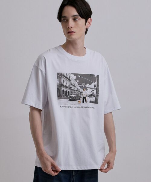 tk.TAKEO KIKUCHI / ティーケー タケオキクチ Tシャツ | フォト&刺繍Tシャツ(ホワイト(001))