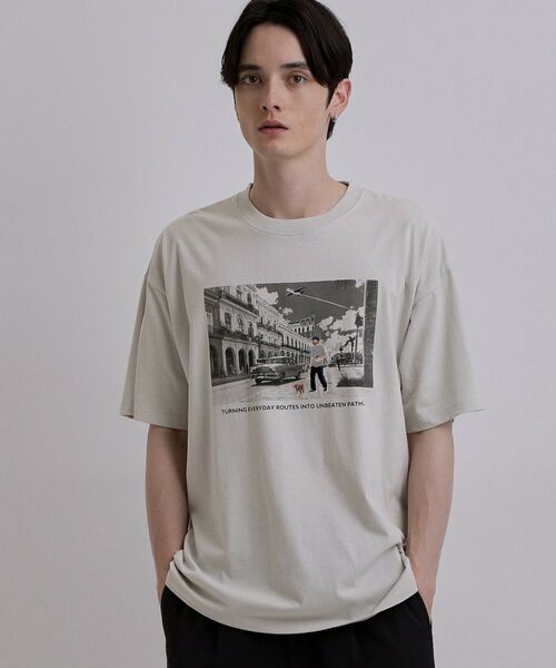 tk.TAKEO KIKUCHI / ティーケー タケオキクチ Tシャツ | フォト&刺繍Tシャツ(ライトグレー(011))