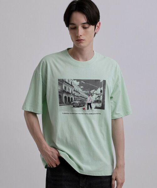 tk.TAKEO KIKUCHI / ティーケー タケオキクチ Tシャツ | フォト&刺繍Tシャツ(ミントグリーン(021))