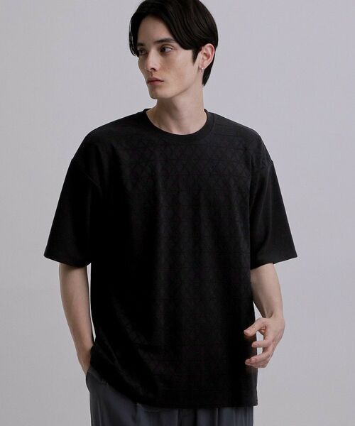 tk.TAKEO KIKUCHI / ティーケー タケオキクチ Tシャツ | バイヤスジャカードTシャツ（ブラック(019)）