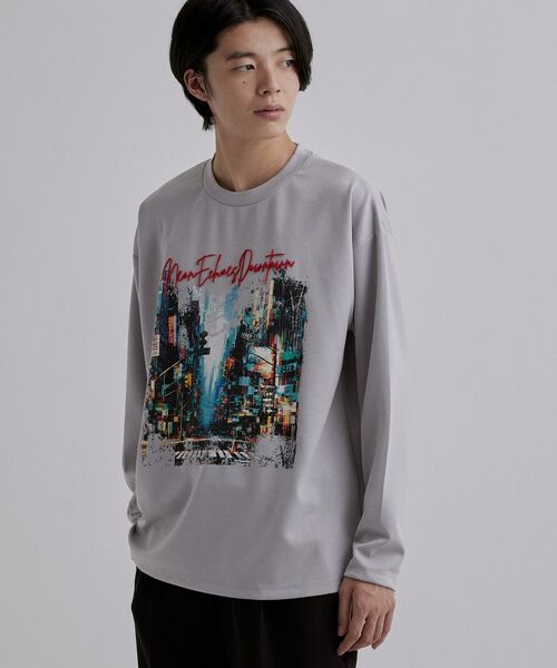 tk.TAKEO KIKUCHI / ティーケー タケオキクチ Tシャツ | ブラシ刺繍長袖Tシャツ（ライトグレー(011)）
