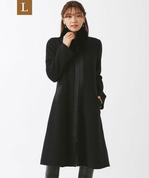 美品 トゥービーシック ロングコート ウール ビジュー リボン L 40 黒ハルコのお洋服