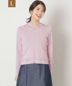 TO BE CHIC (大きいサイズ) / トゥー ビー シック (オオキイサイズ) ブルゾン | 【L】レーヨンナイロン フリルフーディー ニット