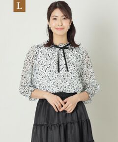 【L】ジャスミンプリントリボン ブラウス