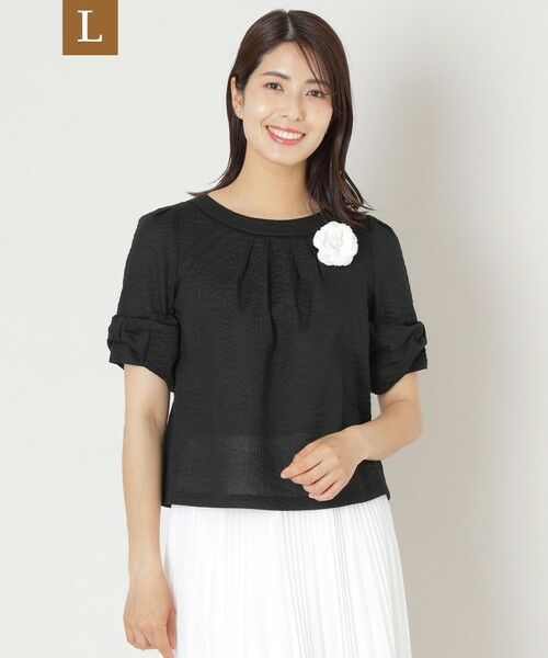 TO BE CHIC (大きいサイズ)/トゥー ビー シック (オオキイサイズ) 【L】ウェーブローン スリーブリボンブラウス ブラック 46 TO BE CHIC (大きいサイズ)/トゥー ビー シック (オオキイサイズ) 【L】ウェーブローン スリーブリボンブラウス ブラック 46