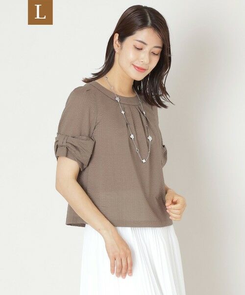 TO BE CHIC (大きいサイズ)/トゥー ビー シック (オオキイサイズ) 【L】ウェーブローン スリーブリボンブラウス ベージュ5 44 TO BE CHIC (大きいサイズ)/トゥー ビー シック (オオキイサイズ) 【L】ウェーブローン スリーブリボンブラウス ベージュ5 44