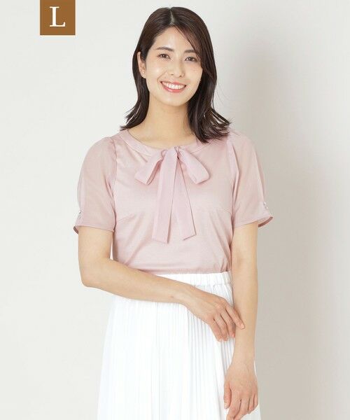 TO BE CHIC (大きいサイズ)/トゥー ビー シック (オオキイサイズ) 【L】リボンネック スリーブコンビカットソー ピンク系2 46 TO BE CHIC (大きいサイズ)/トゥー ビー シック (オオキイサイズ) 【L】リボンネック スリーブコンビカットソー ピンク系2 46