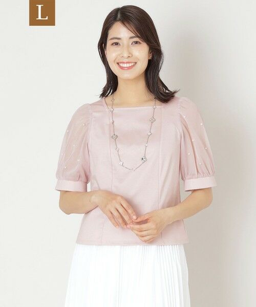 TO BE CHIC (大きいサイズ)/トゥー ビー シック (オオキイサイズ) 【L】ドットパールスリーブ カットソー ピンク系2 46 TO BE CHIC (大きいサイズ)/トゥー ビー シック (オオキイサイズ) 【L】ドットパールスリーブ カットソー ピンク系2 46