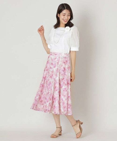 TO BE CHIC (大きいサイズ) / トゥー ビー シック (オオキイサイズ) ロング・マキシ丈スカート | 【L】ローズプリントジャカードフレアスカート | 詳細1