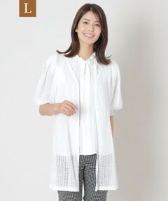 TO BE CHIC (大きいサイズ) / トゥー ビー シック (オオキイサイズ) ブルゾン | 【L】透かし編み ミドルニットカーディガン