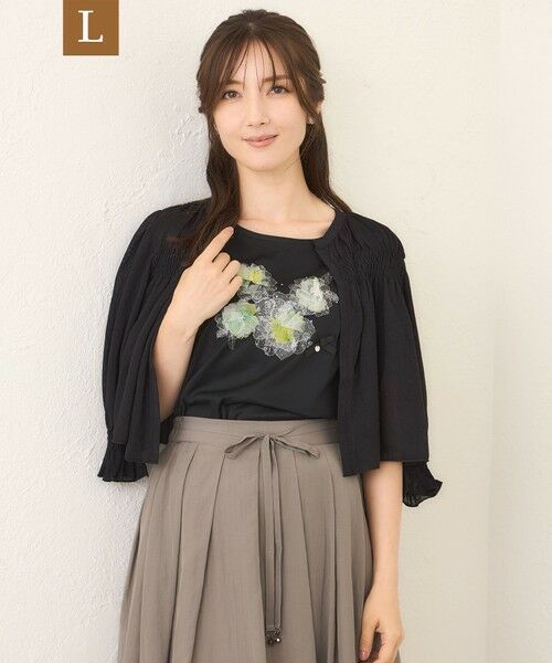 TO BE CHIC (大きいサイズ) / トゥー ビー シック (オオキイサイズ) ブルゾン | 【L】シャーリングショート ボレロ(ブラック)