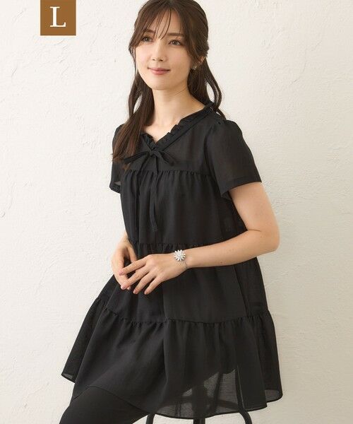 TO BE CHIC (大きいサイズ)/トゥー ビー シック (オオキイサイズ) 【L】ボイルワッシャーティアード チュニックブラウス ブラック 44 TO BE CHIC (大きいサイズ)/トゥー ビー シック (オオキイサイズ) 【L】ボイルワッシャーティアード チュニックブラウス ブラック 44