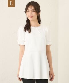 【L】コマフリル カットソーコンビチュニック