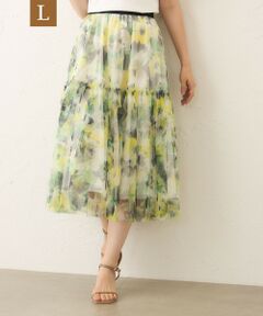 TO BE CHIC (大きいサイズ) / トゥー ビー シック (オオキイサイズ) ロング・マキシ丈スカート | 【L】ぼかしフラワー ティアードスカート