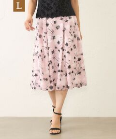 TO BE CHIC (大きいサイズ) / トゥー ビー シック (オオキイサイズ) ロング・マキシ丈スカート | 【L】ダブルフラワープリント タックスカート