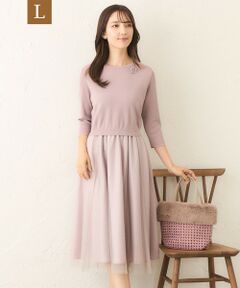 TO BE CHIC (大きいサイズ) / トゥー ビー シック (オオキイサイズ) ロング・マキシ丈ワンピース | 【L】ニットコンビ チュールワンピース