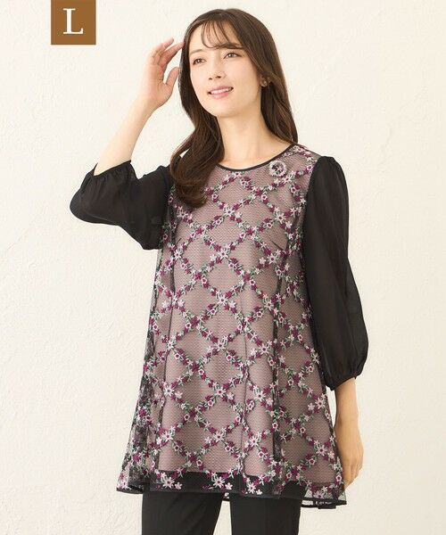 TO BE CHIC (大きいサイズ)/トゥー ビー シック (オオキイサイズ) 【L】フラワー刺しゅう チュニックブラウス ピンク系2 46 TO BE CHIC (大きいサイズ)/トゥー ビー シック (オオキイサイズ) 【L】フラワー刺しゅう チュニックブラウス ピンク系2 46