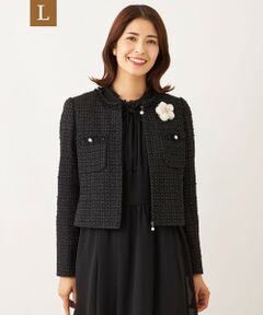 TO BE CHIC (大きいサイズ) / トゥー ビー シック (オオキイサイズ) テーラードジャケット | 【L】リボンニットファンシー ノーカラージャケット