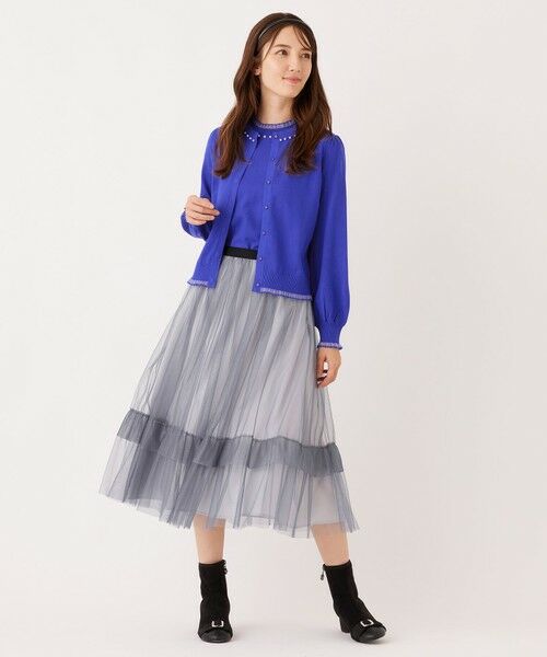 TO BE CHIC (大きいサイズ) / トゥー ビー シック (オオキイサイズ) ロング・マキシ丈スカート | 【L】チュールヘムボーダー フレアスカート | 詳細1