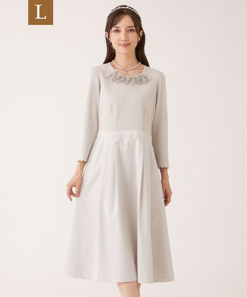 TO BE CHIC (大きいサイズ) / トゥー ビー シック (オオキイサイズ) ロング・マキシ丈ワンピース | 【L】チュールブレード ニットワンピース（ベージュ）