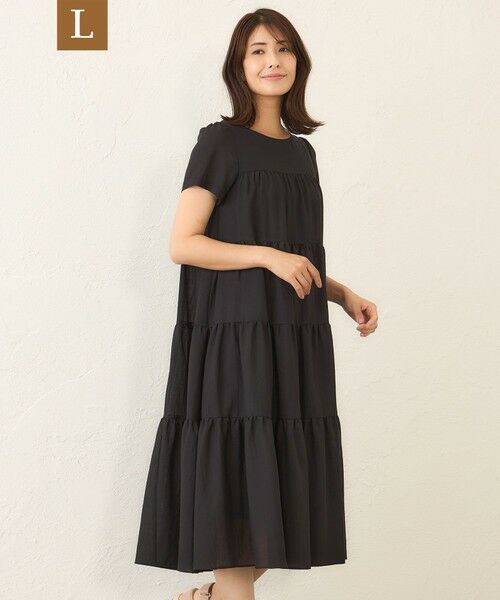 TO BE CHIC (大きいサイズ) / トゥー ビー シック (オオキイサイズ) ロング・マキシ丈ワンピース | 【WEB限定】【L】ボイルワッシャーティアード ドレス（ブラック）