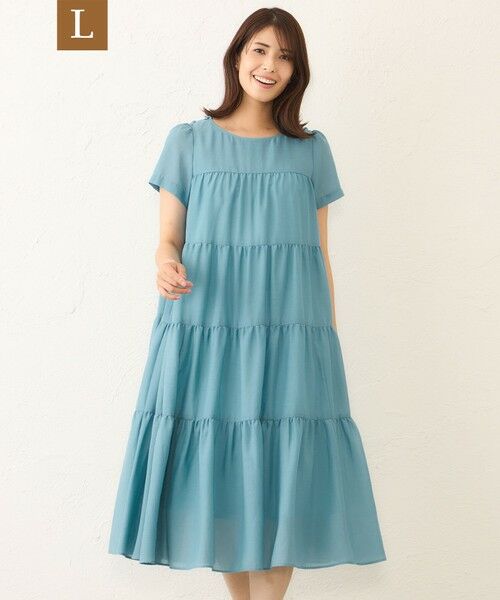 TO BE CHIC (大きいサイズ) / トゥー ビー シック (オオキイサイズ) ロング・マキシ丈ワンピース | 【WEB限定】【L】ボイルワッシャーティアード ドレス（ブルー4）