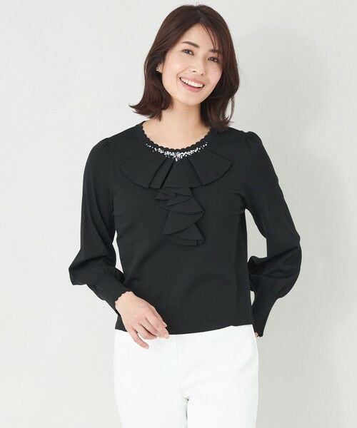 TO BE CHIC (大きいサイズ) / トゥー ビー シック (オオキイサイズ) その他トップス | 【L】フロントラッフルフリル ニット（ブラック）