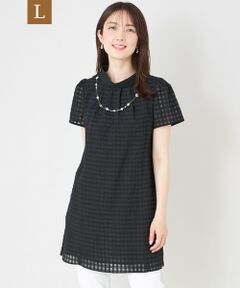 TO BE CHIC (大きいサイズ) / トゥー ビー シック (オオキイサイズ) ロング・マキシ丈ワンピース | 【L】シアーギンガム ロールネック ワンピース