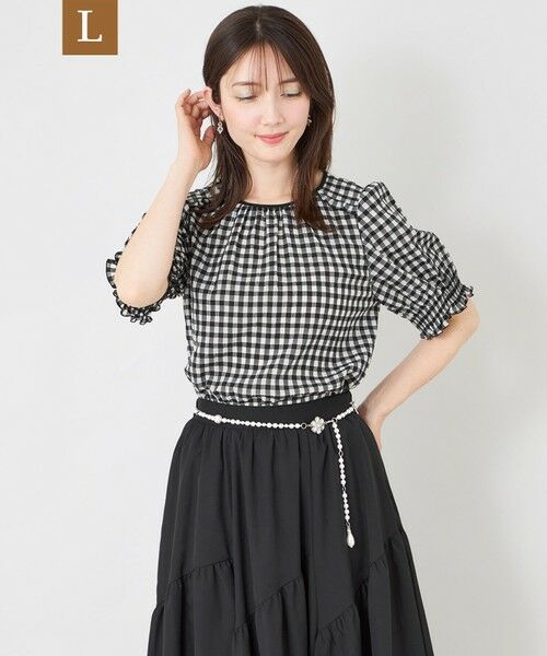TO BE CHIC (大きいサイズ) / トゥー ビー シック (オオキイサイズ) その他トップス | 【L】シアーギンガム フロントギャザーブラウス（オフホワイト）