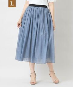 TO BE CHIC (大きいサイズ) / トゥー ビー シック (オオキイサイズ) ロング・マキシ丈スカート | 【L】デニムプリント エアリープリーツスカート