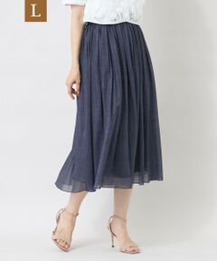 TO BE CHIC (大きいサイズ) / トゥー ビー シック (オオキイサイズ) ロング・マキシ丈スカート | 【L】デニムプリント エアリープリーツスカート