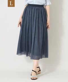 TO BE CHIC (大きいサイズ) / トゥー ビー シック (オオキイサイズ) ロング・マキシ丈スカート | 【L】デニムプリント エアリープリーツスカート