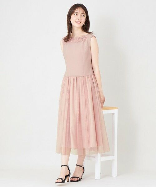 TO BE CHIC (大きいサイズ) / トゥー ビー シック (オオキイサイズ) ロング・マキシ丈ワンピース | 【L】BOB＆PINK シャドウエアチュールアクセントワンピース | 詳細4