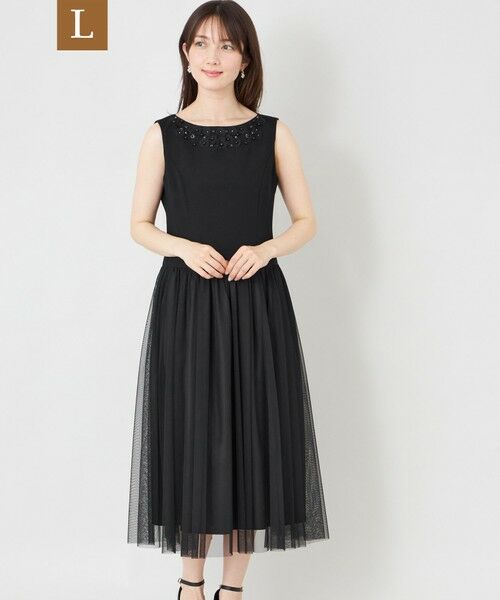 TO BE CHIC (大きいサイズ) / トゥー ビー シック (オオキイサイズ) ロング・マキシ丈ワンピース | 【L】BOB＆PINK シャドウエアチュールアクセントワンピース（ブラック）