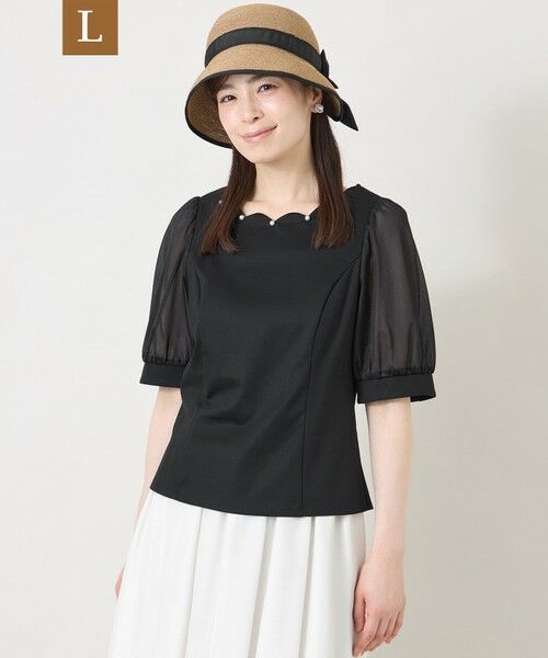TO BE CHIC (大きいサイズ) / トゥー ビー シック (オオキイサイズ) その他トップス | 【L】スカラップ×シアースリーブ プルオーバー(ブラック)