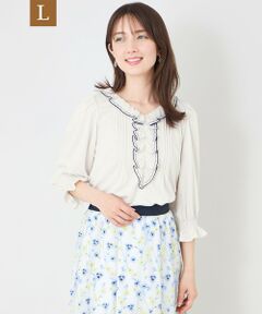 TO BE CHIC (大きいサイズ) / トゥー ビー シック (オオキイサイズ) その他トップス | 【L】スムースフリル刺しゅう カットソー