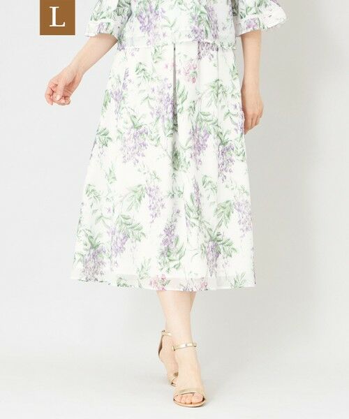 TO BE CHIC (大きいサイズ) / トゥー ビー シック (オオキイサイズ) ロング・マキシ丈スカート | 【L】ライラックプリント ボリュームタックスカート（オフホワイト）